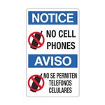 Notice No Cell Phones / Bilingual 12" x 20" Sign